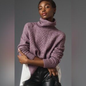 Anthropologie Purple Cowl Neck Cable Knit Sweater